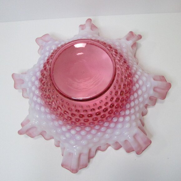 vintage pink opalescent Fenton hobnail crimped edge bowl candy dish table decor - Picture 8 of 8